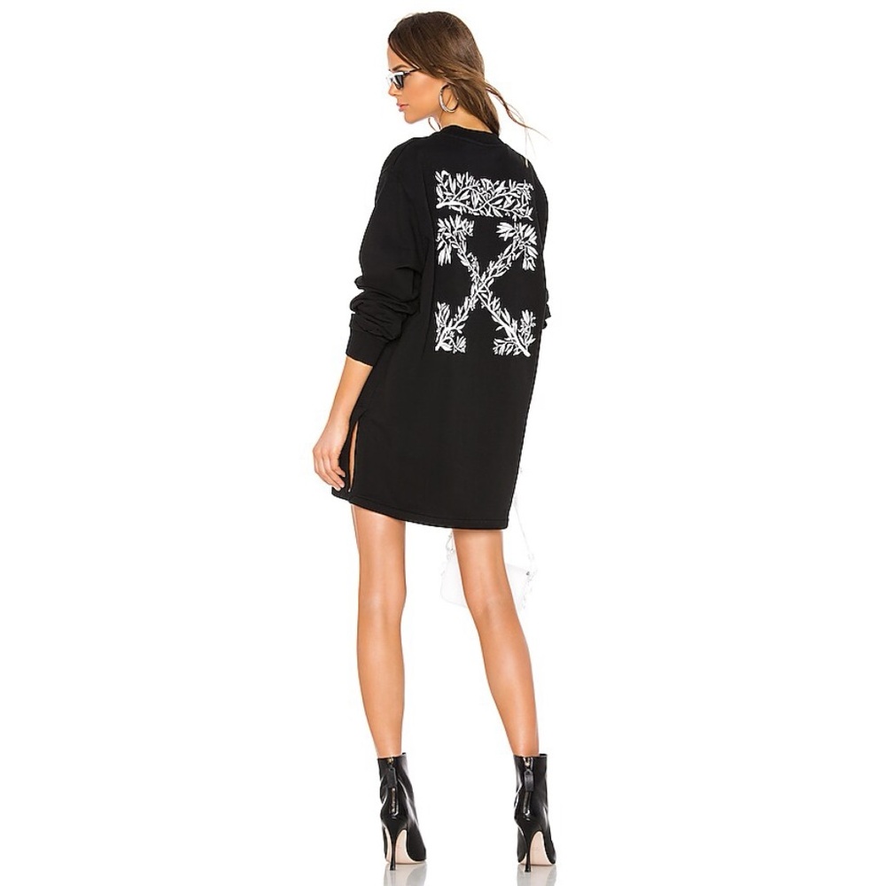 Off-White Hanna Leaves Long Sleeve Dress in Black & White Women’s Size S